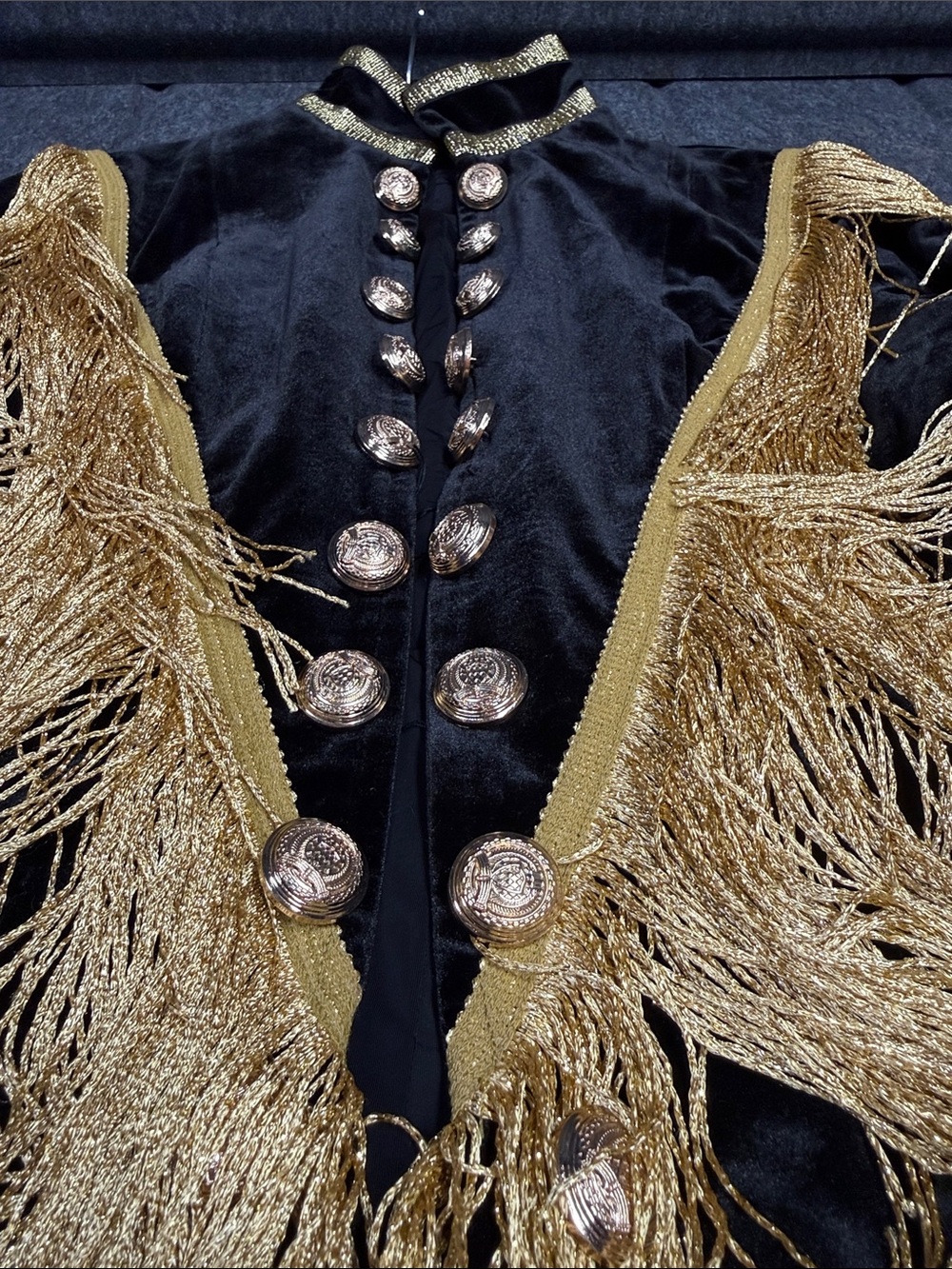 California Jacket Fringed Military-Style Cropped Blazer in Black and Gold - Picture 7 of 10